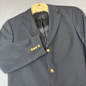 Alan Flusser Gold Button Blazer Mens 44L Black Wool Super 100s Sports Jacket